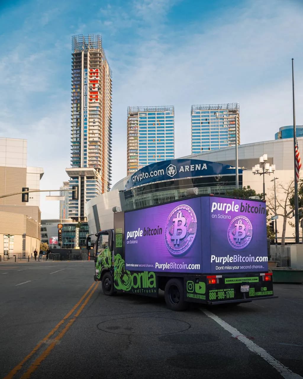Purple Bitcoin guerrilla truck marketing rollout