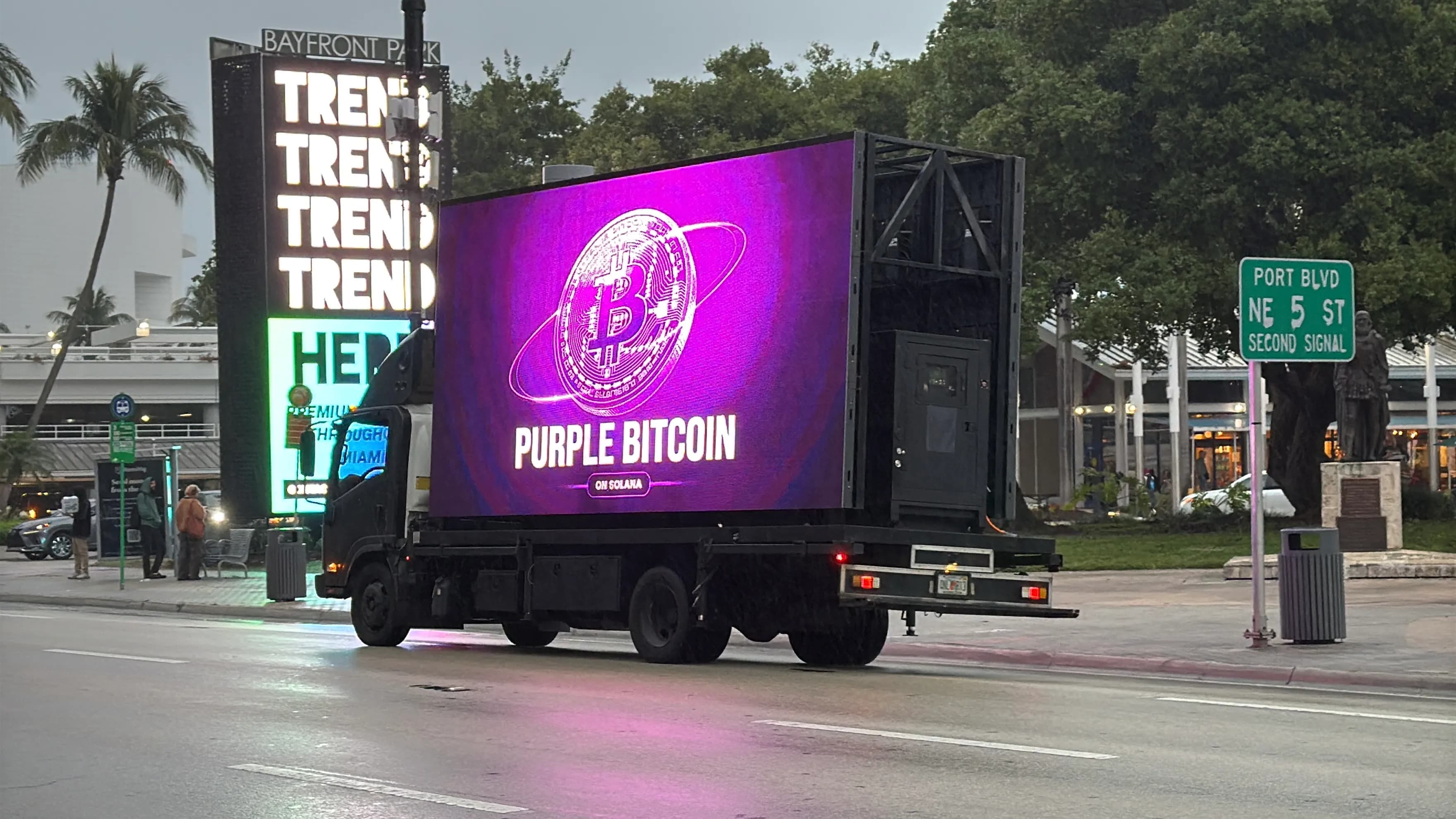 WAGMI Festival Purple Bitcoin truck wrap and venue activation